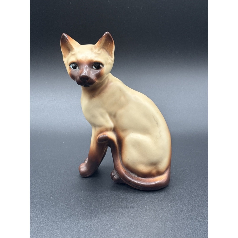 Vintage Norleans Japan Siamese Cat Figurine Ceramic Foil Label Mid Century